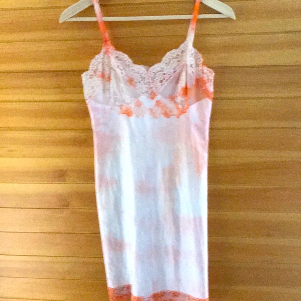 One of a Kind Tie Dye Lace Midi Slip Dress Peachy 🍑 S